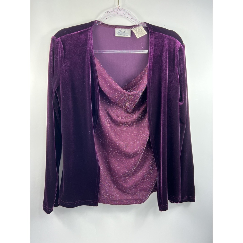 Kathie Lee‎ Collection Tank Attached Cardigan Women's Sz S Purple Cowl Neck